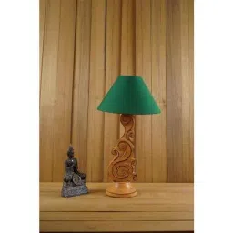 Tucasa Mango Wood Orange Carving Table Lamp with 10 inch Polycotton Green Pyramid Shade, WL-96-picture-23