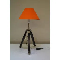 Tucasa Mango Wood Black Tripod Table Lamp with Polycotton Orange Shade, P-45-image-85