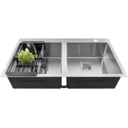 Fossa FS-8TH 37x18x10 inch Stainless Steel Matt Finish Silver Double Bowl Handmade Kitchen Sink-image-1