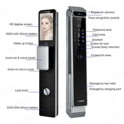 Golens X94 Luxury Black Stylish Smart Digital Door Lock with 3D Face Recognition, Fingerprint, RFID Card, Password Remote, Mechanical Key &a; Inbuilt Wi-Fi image 5