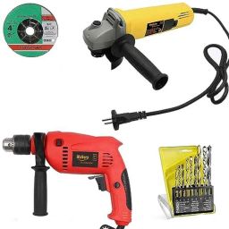 Walkers 800W Angle Grinder, 700W 13mm Drill Machine, Grinding Wheel &a; 9 Pcs Drill Bits Combo, WKCB425-26