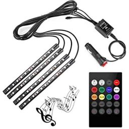 AOW Rally 4X 12 LED Car Interior Floor Atmosphere Strip Light Under Dash Interior LED Lighting Kit with Sounds Activated Remote (6W, Multicolor) Universal for All Cars Q-16-18