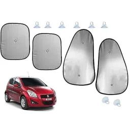 Auto Pearl 4 Pcs Polyester Black &a; Silver Window Side Sun Shade Set for Maruti Suzuki Ritz Type 2 2015-2017-picture-49