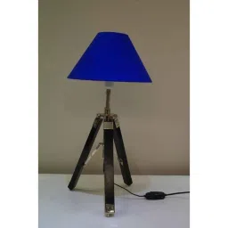 Tucasa Mango Wood Black Tripod Table Lamp with Polycotton Blue Shade, P-38-image-86