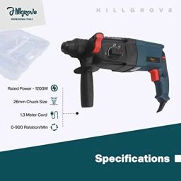 Hillgrove 1200W Forward &a; Reverse Rotation Hammer Impact Drill Machine with Drill Chuck, SDS Adapter, 5 Pcs SDS Plus Bit &a; 9 Pcs Drill Bit, HGCM1237 image 5