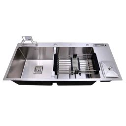 ZAP 45x20x10 inch Silver Satin Finish Double Bowl Kitchen Sink-picture-2