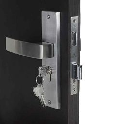 Saze 8 inch Alloy Steel Satin Finish Cylindrical Plate Mortise Door Lock with Door Handle, CRZ10001-26