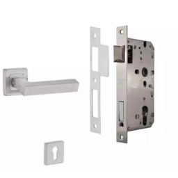 Dorset ML Series Nero Stainless Steel Silver Chrome Finish Door Handle Lock Set with Mortise Latch (Pack of 2)-picture-23