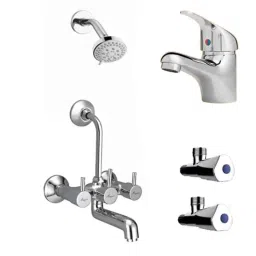 Mayur Ocich Flaro 5 Pcs Brass Chrome Plated Silver Heavy Duty Wall Mixer Bathroom Set with Rain Shower &a; Basin Mixer, 1709R6-1111-Tri01-image-94