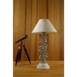 Tucasa Mango Wood Antique White Carving Table Lamp with 10 inch Polycotton Silver Circle Pyramid Shade, WL-10-image-120