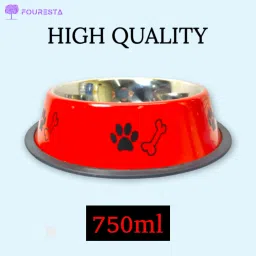 Dog Bowl 700 ml Round Stainless Steel Food Water Feeding Bowl for Dogs (Red) Round Stainless Steel Pet Bowl-image-33