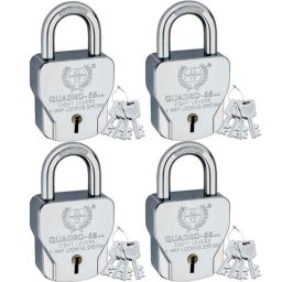 Harrison 68mm 8 Lever Mild Steel Bright Chrome Plated Finish Square Padlock with 4 Keys, QUADRO-5560 (Pack of 4)-image-25