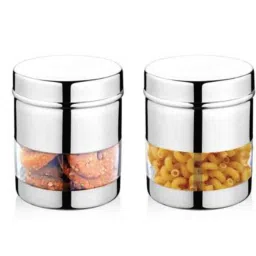 Classic Essentials Sleek9CM-S/2 2 Pcs 600ml Silver Steel Cookie Canister Jar Set-picture-3