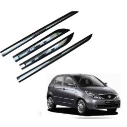 SureStrive 4 Pcs Black &a; Silver Side Door Car Beading Set for Tata Indica Vista All Model-37