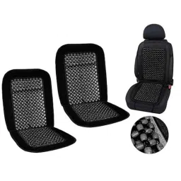 Auto Pearl PU, Velvet &a; Wooden Beads Black Rectangular Seat Cushion for Tata Indigo Marina (Pack of 2 )-40