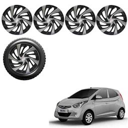 Auto Pearl 4 Pcs 13 inch Black &a; Silver ABS Press Type Hubcap Wheel Cover Set with Retention Ring for Hyundai Eon D Lite-image-94