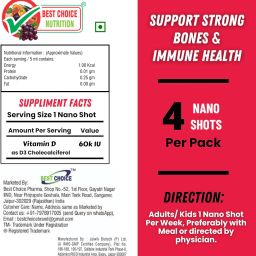 best choice nutrition Vitamin D3 (Once a Week Formula)Sugar Free Nano Shots for strong bone & immunity image 2