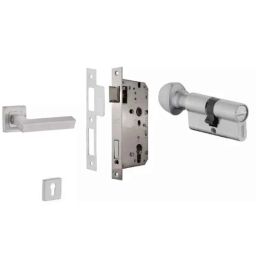 Dorset ML Series Nero 60mm Stainless Steel Silver Chrome Finish Door Handle Lock Set with Coin &a; Knob-image-87