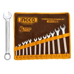 Ingco 12 Pcs 6-24mm Chrome Vanadium Steel Combination Wrench Spanner Set, HKSPA1142-1