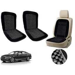 Auto Pearl PU, Velvet &a; Wooden Beads Black Rectangular Seat Cushion for BMW 725i (Pack of 2 )-image-92