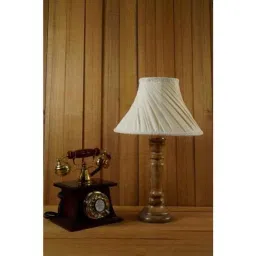 Tucasa Mango Wood Royal Brown Table Lamp with 12 inch Polycotton Off White Conical Shade, WL-244-12