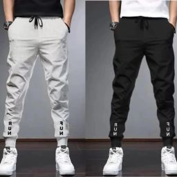 Pack of 2 Men Solid Black, Grey Track Pants-image-3