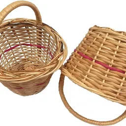 2 Pcs Round Small Handle Kashmir Wicker Willow Wooden Bamboo Decoration basket Wooden Fruit & Vegetable Basket-15