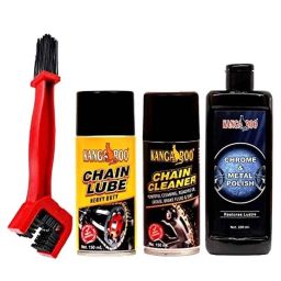 Kangaroo Chain Cleaning &a; Maintenance Kit with 150ml Chain Lubricant Spray, 150ml Chain Cleaner Spray, Chain Cleaning Brush &a; 200ml Chrome Metal Polish-4
