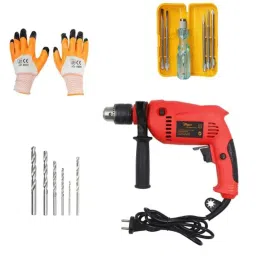 Hillgrove HGCM322M1 700W 13mm Drill Machine, Hand Gloves, 5-in-1 Screwdriver, 6 Pcs Masonry &a; Metal Drill Bit Set, HGCM614-1