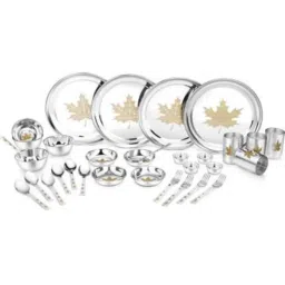 Classic Essentials SNB-32 Maple 32 Pcs Silver Stainless Steel Mirror Finish Leaf Dinner Set with Permanent Laser Design-picture-44