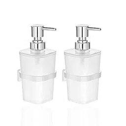 Spazio 250ml Plastic Silver Wall Mount Liquid Soap Dispenser (Pack of 2)-picture-3