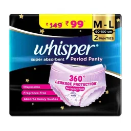 Whisper 2 Pcs Super Absorbent White Cotton Disposable Period Panty Packet, Size: Medium-picture-13
