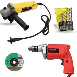 Walkers 800W Angle Grinder, 500W 10mm Drill Machine, Grinding Wheel &a; 9 Pcs Drill Bits Combo, WKCB427-33