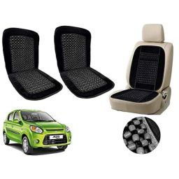 Auto Pearl PU, Velvet &a; Wooden Beads Black Rectangular Seat Cushion for Maruti Suzuki Alto 800 2019 (Pack of 2 )-43