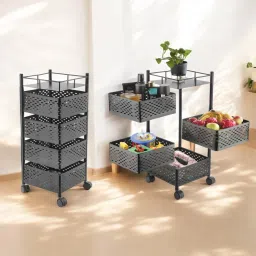 4XL Metal Kitchen Trolley Square Multipurpose Storage Trolley with Wheels Iron, Steel Kitchen Trolley-7