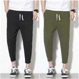 Pack of 2 Men Solid Black, Green Track Pants-image-74