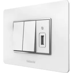 Goldmedal 2 Pcs Air Aura 10A 1M Electrical Switch, 1M USB Fast Charger &a; White Cover Plate Set, A73MC5-74