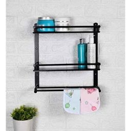 Voltizi 2 Shelves Stainless Steel Black Chrome Finish  Multipurpose Wall Shelf with Toothbrush Holder &a; Soap Dish-picture-8