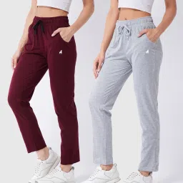 modeve Pack of 2 Women Solid Maroon, Grey Track Pants-picture-29