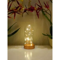 Tucasa Wooden Battery Operated LED Table Lamp with Brown Glass Shade, P3-A-7