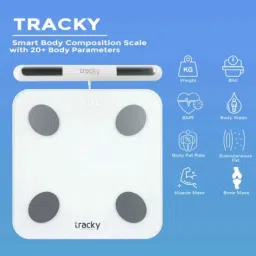 Tracky 180kg Black Tempered Glass Portable Smart Weighing Scale with 8 Electrodes, 22 Essential Body Parameters &a; LED Backlight, TR-CS10B image 2