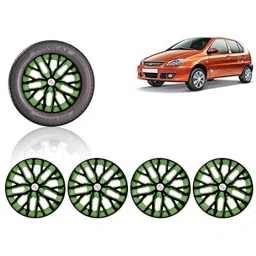 Auto Pearl 4 Pcs 13 inch ABS Black &a; Green Press Type Fitting Car Wheel Cover Set for Tata Indica-44