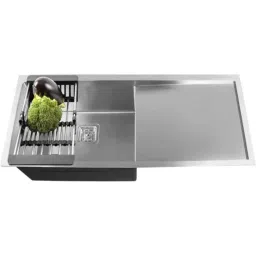 Fossa 45x20x10 inch Stainless Steel SS304 Matt Finish Silver Single Bowl with Drainboard Kitchen Sink, FHS-15-image-31