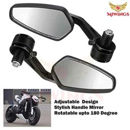 Miwings Cnc Alloy Stylish Design Mirror For Motorbike Rearview Side Handle Bar End Mirrors For All Universal Bikes (Left &a; Right, Pack Of 2, Black) image 2