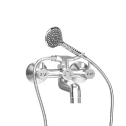 ZAP Elixir 2-in-1 Brass Wall Mixer with Crutch, Multi Flow Hand Shower &a; 1.5m SS Hose Pipe-55