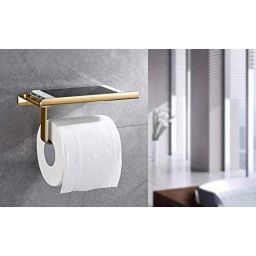 Aquieen Stainless Steel 304 Gold Toilet Paper Holder with Mobile Phone Storage Shelf-image-6