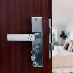Saze Sierra 8 inch Stainless Steel Matt Finish Cylindrical Plate Mortise Door Lock Pull Handle Set with 3 Computer Keys-image-84