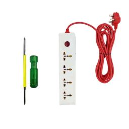 Hillgrove HGCM305M1 10A 4 Socket 1 Switch White Power Extension Board with Philip 2-in-1 Screwdriver, HGCM576-5