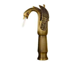 Aquieen Luxury Brass Bird Shape Antique Brass Finish Extended Body Hot &a; Cold Basin Mixer Tap-36