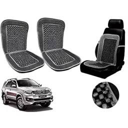 Auto Pearl PU, Velvet &a; Wooden Beads Grey Rectangular Seat Cushion for Toyota Fortuner (Pack of 2 )-image-65